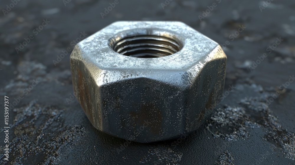 A close-up of a weathered hexagonal metal nut. Ideal for industrial or mechanical designs. Use it for websites or presentations. A close-up of a weathered hexagonal metal nut. Ideal for industrial or mechanical designs. Use it for websites or presentations.