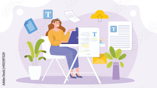 An illustration depicting effortless content creation with AI technology, where a digital workspace is filled with streamlined tools and interfaces.