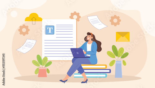 A seamless AI writing process illustration for digital platforms, showcasing an intuitive flow from idea generation to content creation. 