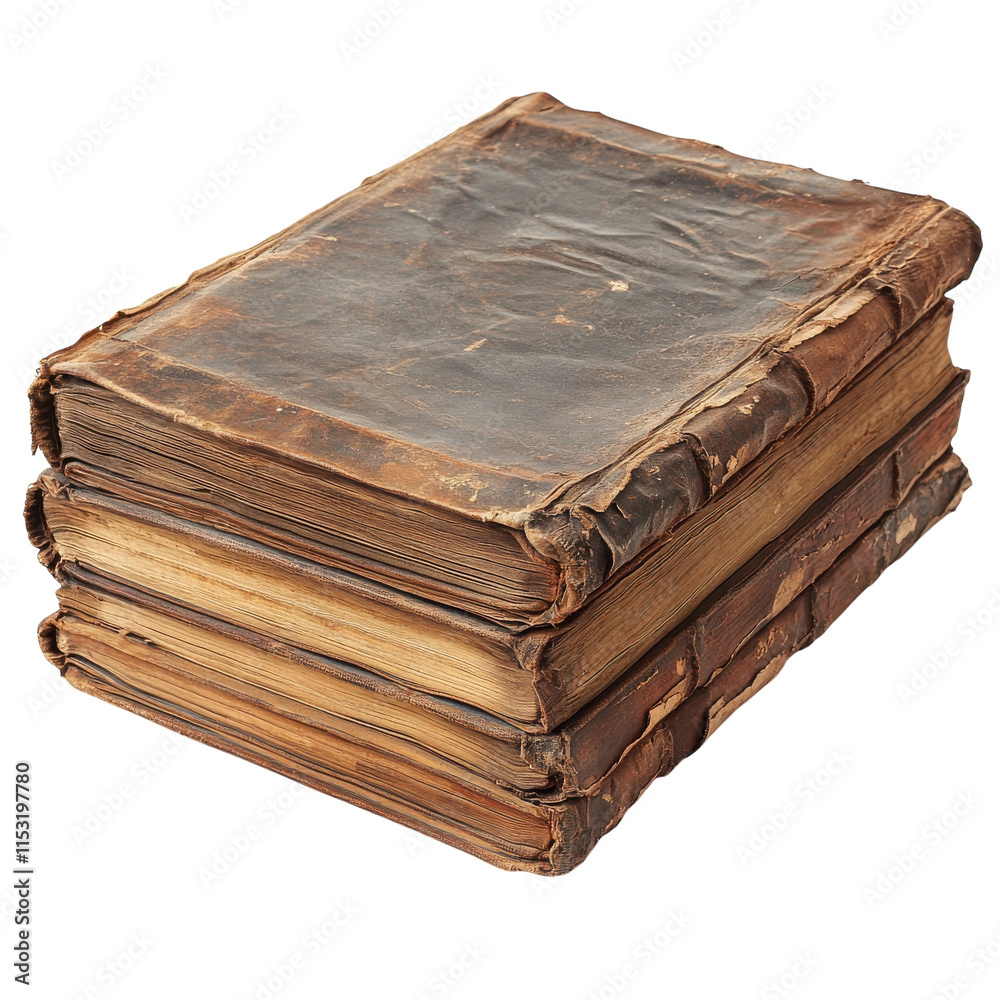 Antique leather-bound books showcasing worn covers and aged pages in a quiet study setting