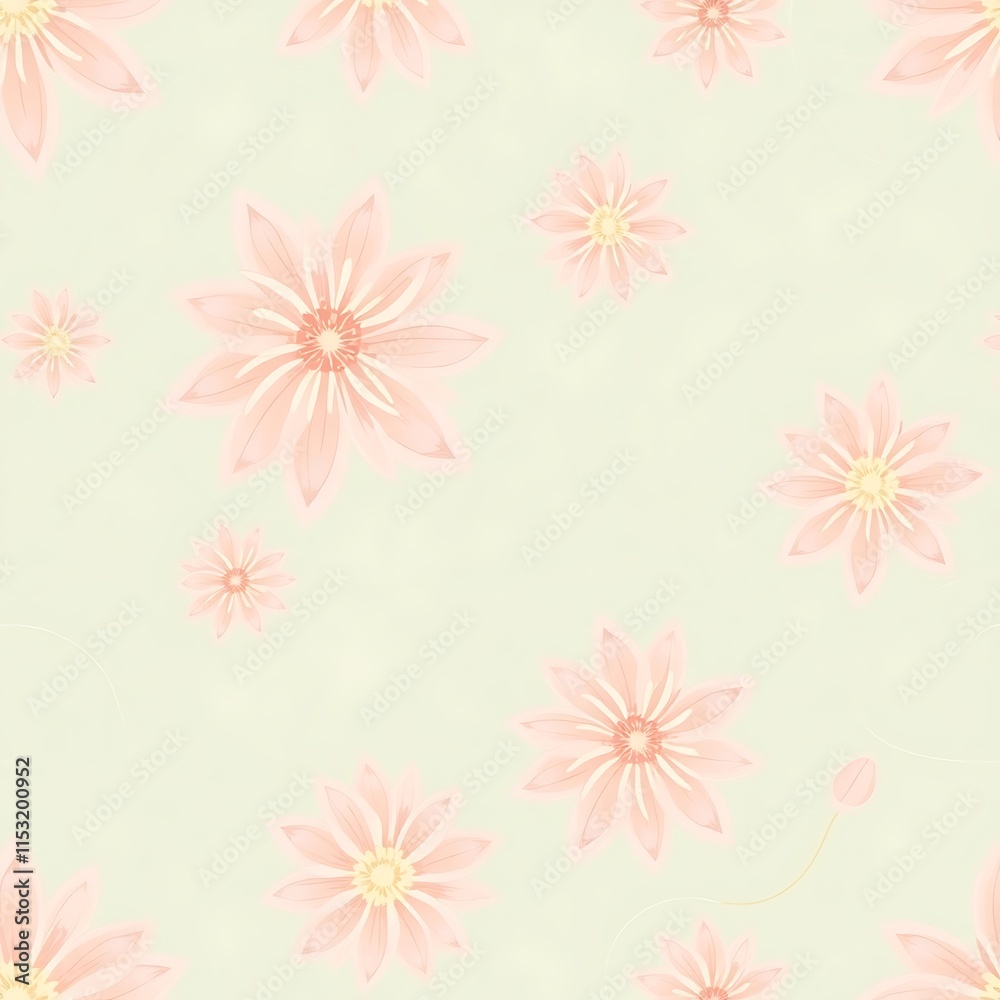 Pastel Pink Floral Pattern: Delicate blush pink flowers on a soft green background create a seamless, charming floral pattern. Perfect for adding a touch of elegance and serenity to your designs. Pastel Pink Floral Pattern: Delicate blush pink flowers on a soft green background create a seamless, charming floral pattern. Perfect for adding a touch of elegance and serenity to your designs.