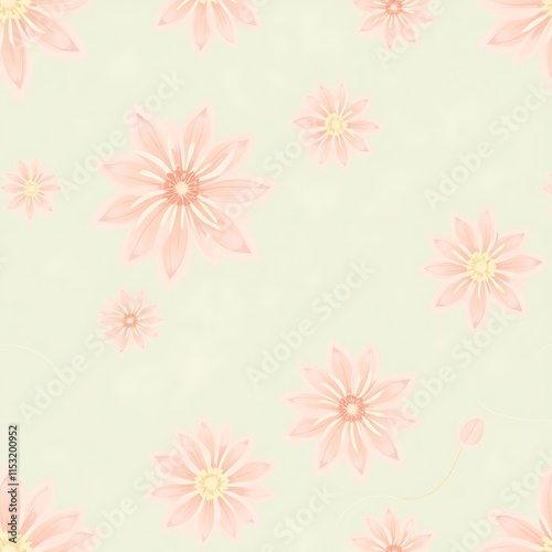 Pastel Pink Floral Pattern: Delicate blush pink flowers on a soft green background create a seamless, charming floral pattern. Perfect for adding a touch of elegance and serenity to your designs.