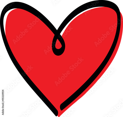 Red Heart with Black Outline Vector 