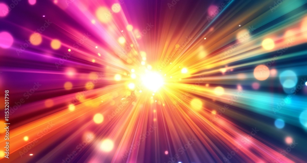 Fototapeta premium Futuristic colorful cyberpunk glowing light through the tunnel background.