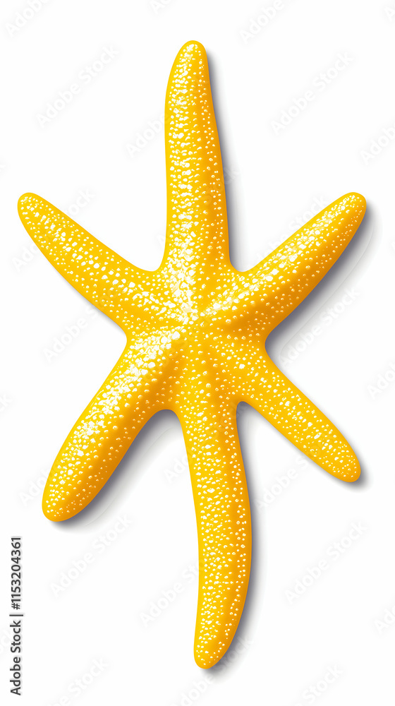 Golden Starfish, A Vibrant Sea Creature with Unique Texture, Isolated on White Background, Showing Intricate Details of its Body