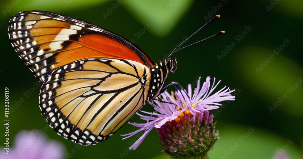Obraz premium Most beautiful butterfly on the flower while sucking the flower essence, macro photo of the best selling butterfly