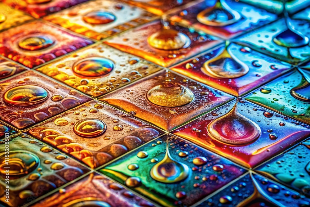 Fototapeta premium Macro Shot: Wet Tiles Soaking for Enhanced Flooring Adhesion & Durability