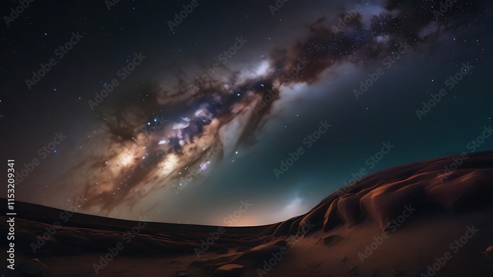 Naklejka premium Cosmic Canvas Over Desert Dreams
