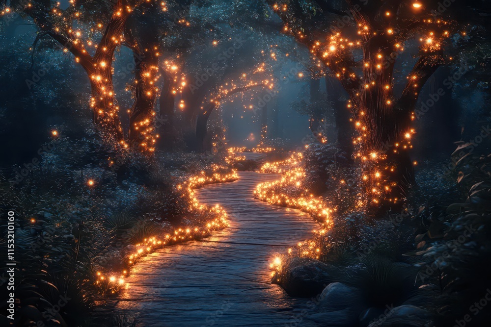 gloomy fantasy forest scene set at night where magical glowing lights illuminate the dark trees and mysterious paths creating an enchanting yet eerie atmosphere that draws the viewer in gloomy fantasy forest scene set at night where magical glowing lights illuminate the dark trees and mysterious paths creating an enchanting yet eerie atmosphere that draws the viewer in