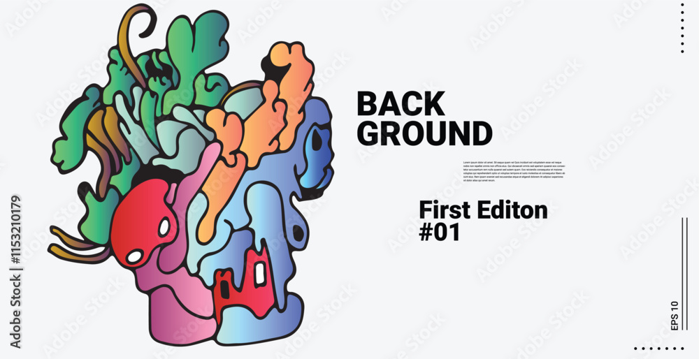 cute monster doodle art background. smile, eyes, beak, bird, scram, illustration design