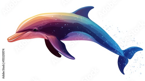 Vibrant Rainbow Colored Dolphin Leaping Through Water photo