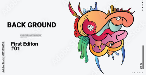 cute monster doodle art background. smile, eyes, beak, bird, scram, illustration design