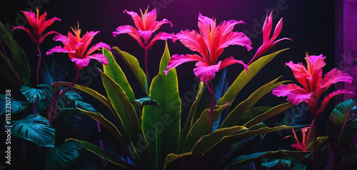 beautiful Surreal neon tropical flowers