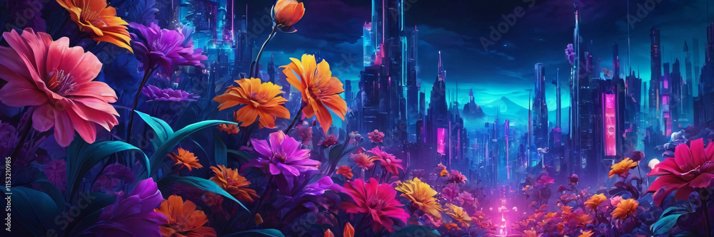 Fototapeta premium Vibrant art background Digital generated wallpaper design with flowers Colorful bright floral Illustration