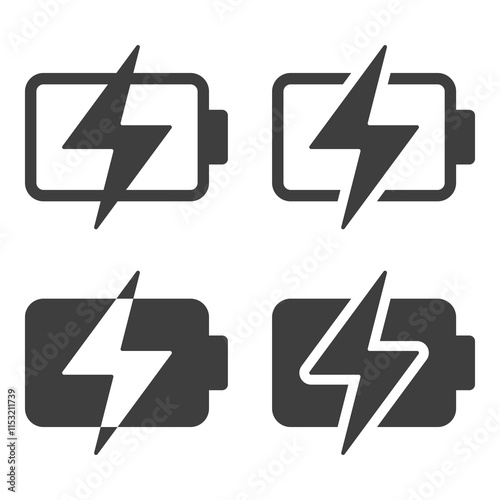 Battery illustration set, flat symbols of batteries