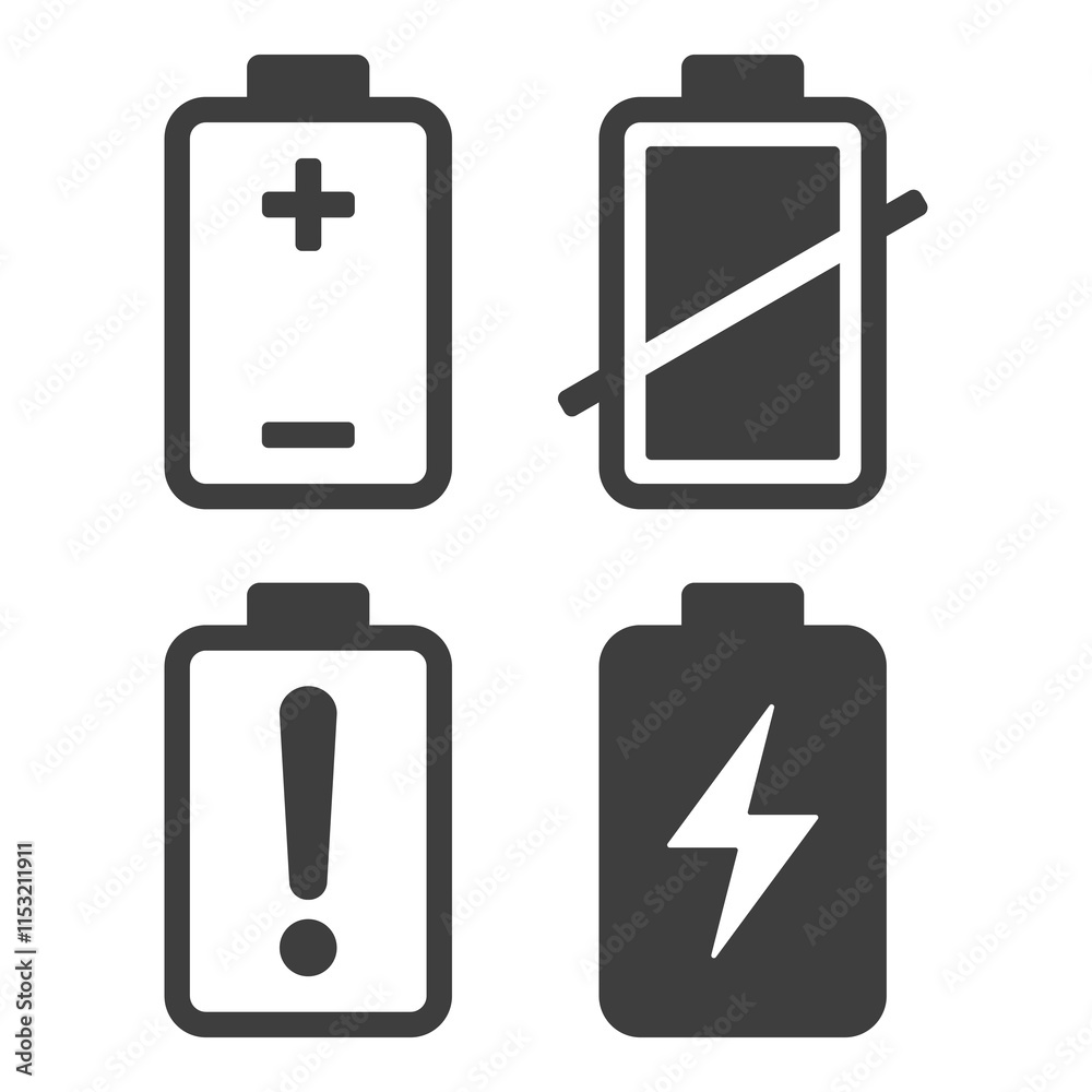 Battery illustration set, flat symbols of batteries Battery illustration set, flat symbols of batteries