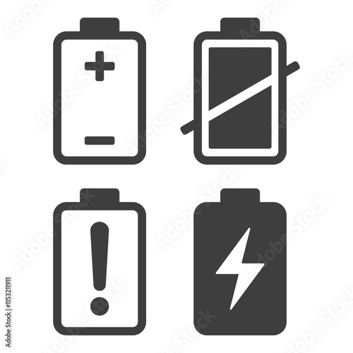 Battery illustration set, flat symbols of batteries