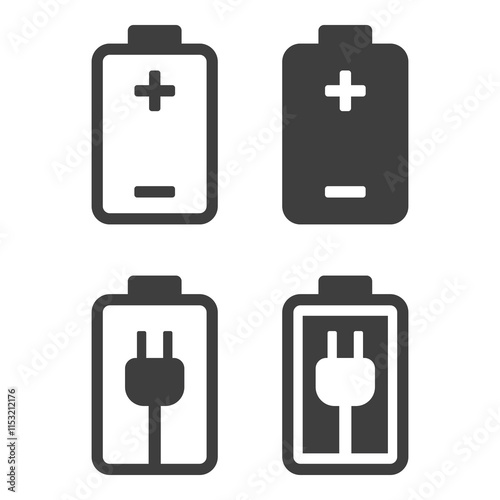 Battery illustration set, flat symbols of batteries