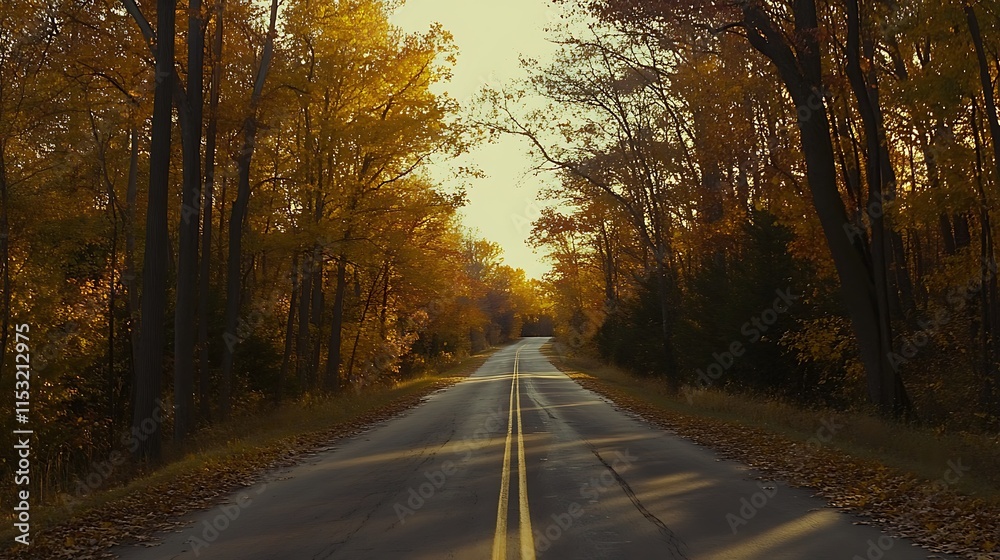 Scenic autumn road through vibrant fall foliage. Scenic autumn road through vibrant fall foliage.