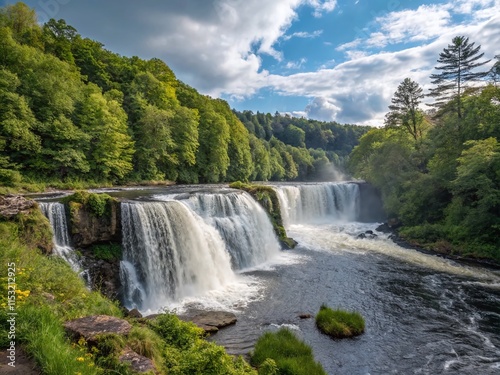 Majestic Coo Waterfall, Belgian Ardennes: 15m High Cascade in the Rule of Thirds photo