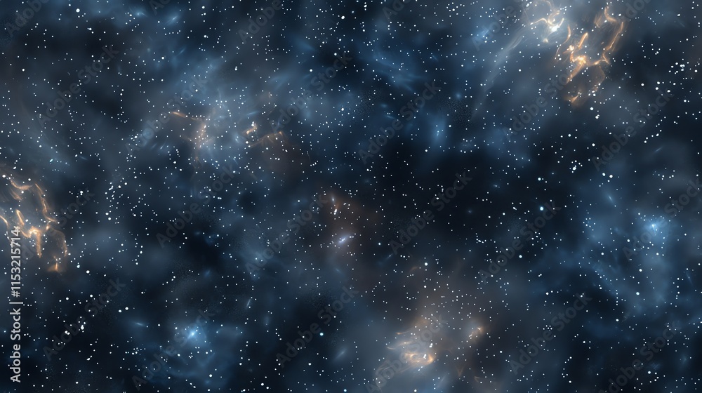 Naklejka premium A dark, starry night sky with swirling clouds of gas and dust.