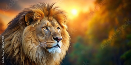 Majestic Lion Head Profile: Powerful Wildlife PNG Image with Copy Space