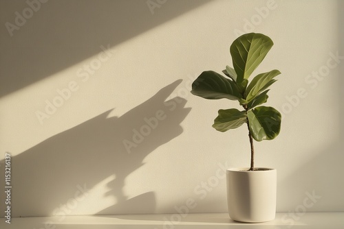 Green Indoor Plant in White Ceramic Pot Against a Softly Lit Neutral Wall photo