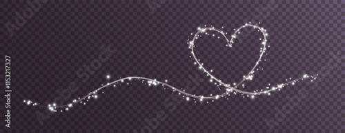 Heart white with flashes isolated on transparent background. Light heart for holiday cards, banners, invitations. Heart-shaped neon wire glow.	
