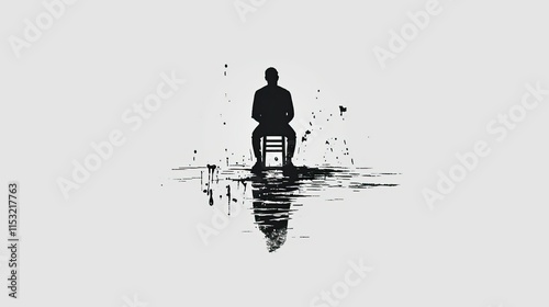 Minimalist vector logo of a person sitting on a chair, with a reflection in the water