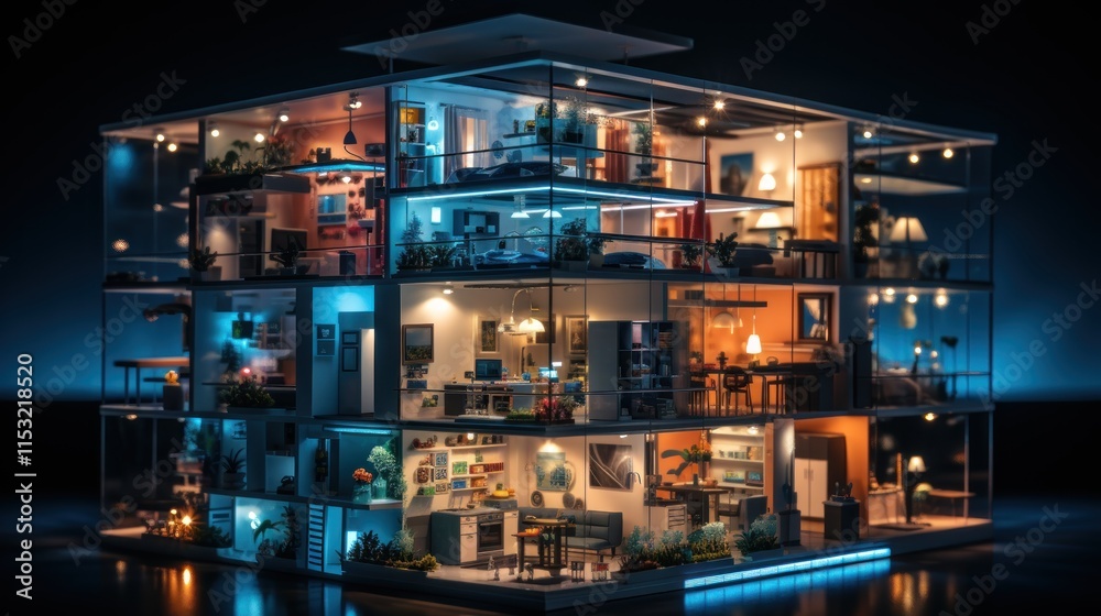 Futuristic Smart Home: A Cutaway Model of a Modern, Technologically Advanced House Futuristic Smart Home: A Cutaway Model of a Modern, Technologically Advanced House
