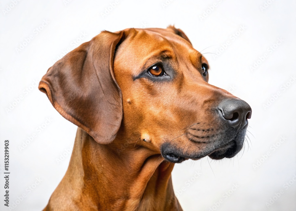 Majestic Rhodesian Ridgeback Profile, Brown Dog Isolated on White Background - Stock Photo Majestic Rhodesian Ridgeback Profile, Brown Dog Isolated on White Background - Stock Photo