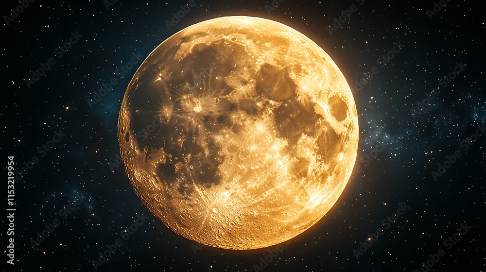 Obraz premium Golden Moon Amidst Distant Stars In Space
