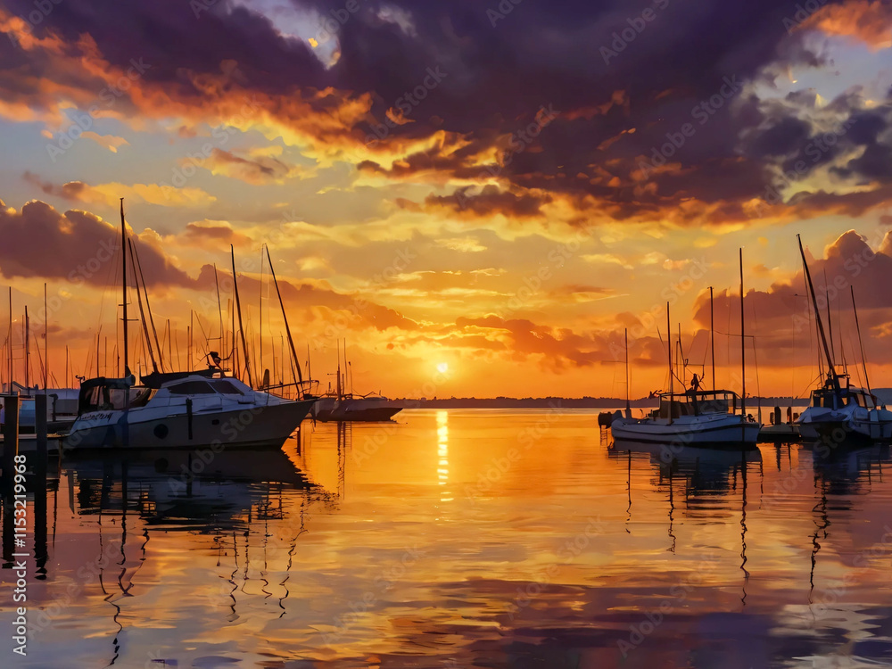 Fototapeta premium boats at sunset
