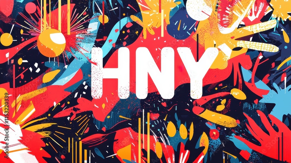 Fototapeta premium Bold and Dynamic Abstract Design Featuring HNY in Vibrant Colors for Creative Advertisements