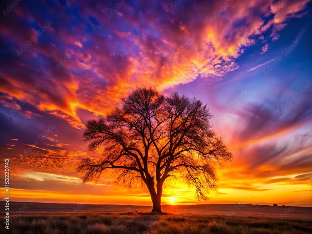 Majestic Silhouette of a Lone Tree at Sunset - Dramatic Backlit Landscape Photography Majestic Silhouette of a Lone Tree at Sunset - Dramatic Backlit Landscape Photography