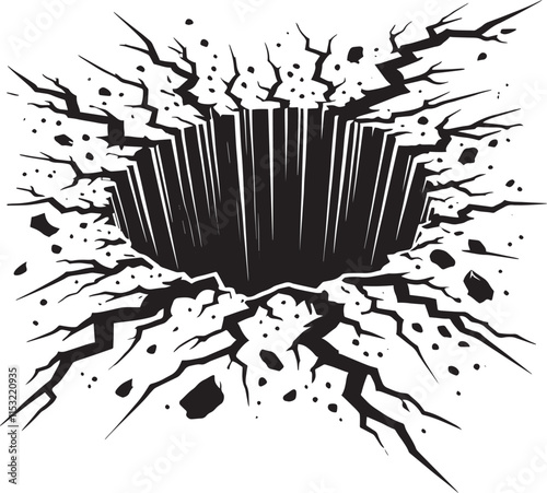 Ground cracks hole shape element silhouette vector illustration isolated on a white background