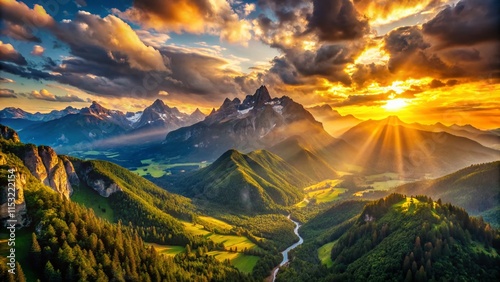 Majestic Sunset Mountain Aerial Panorama: Loopable 4K Stock Video