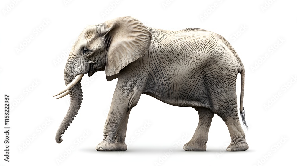 Fototapeta premium An African Elephant Stands Isolated Against White Background