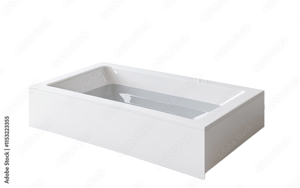 Fototapeta premium A deep rectangular bathtub with a built in shower isolated on white or transparent background