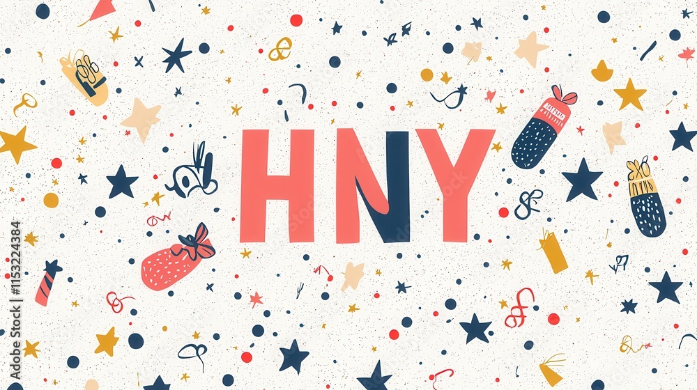 Bold and Modern Minimalist Design with HNY Theme Featuring Stars and Festive Elements Bold and Modern Minimalist Design with HNY Theme Featuring Stars and Festive Elements
