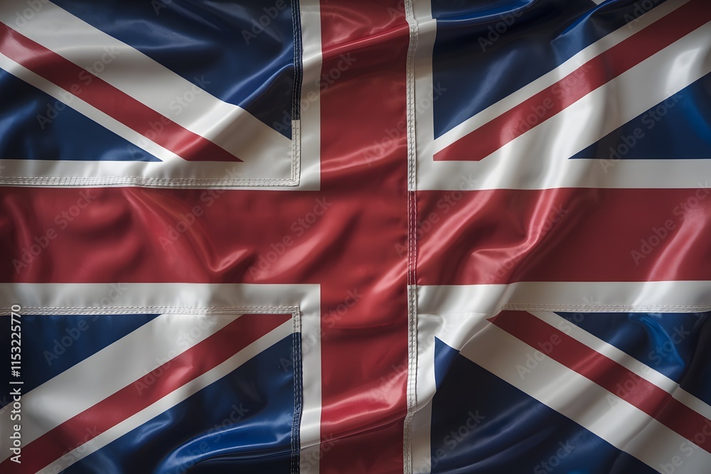 High Detail of United Kingdom Flag Waving with Union Jack Design on Blue Field. High Detail of United Kingdom Flag Waving with Union Jack Design on Blue Field.