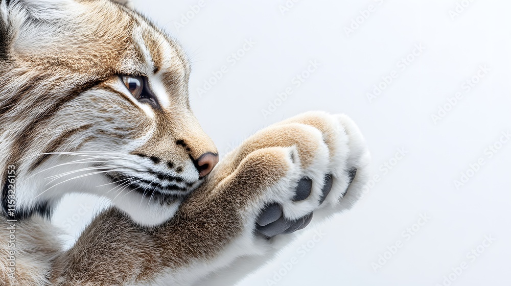 Obraz premium Lynx grooming its paw with gentle care