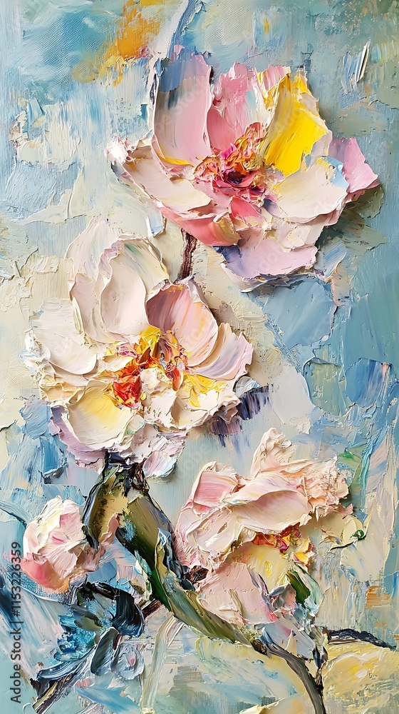 Fototapeta premium Oil Painting Flowers in Pastel Tones Background. Assorted Floral Texture for Decoration and Design