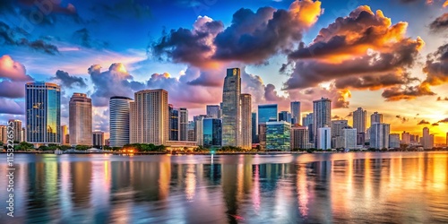 Miami Skyline Panoramic: Florida City Downtown Horizon, USA