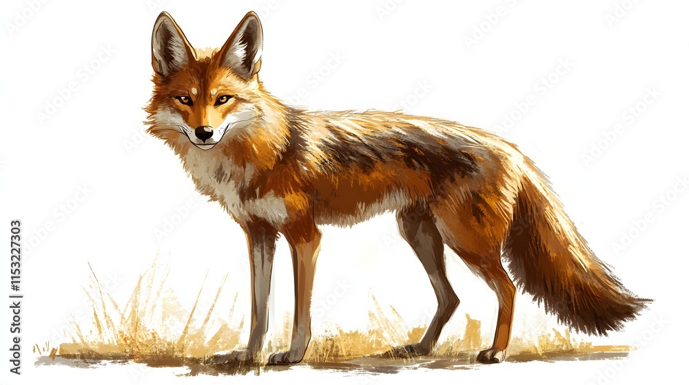 Fototapeta premium A Red Fox Stands in Golden Grassland