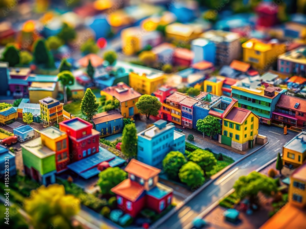 Fototapeta premium Miniature Abstract Art: Vibrant Hues & Geometric Shapes in Tilt-Shift Photography - Image 97