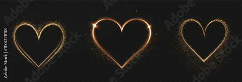 Glowing gold sparkles and romantic magic with trails, twinkles, and bursts—perfect for elegant Valentine, celebration, or festive card designs with luxury flair
