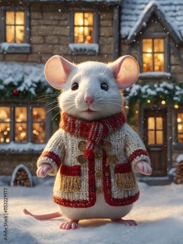 Winter Wonderland: Cute Mouse in Cozy Winter Outfit photo