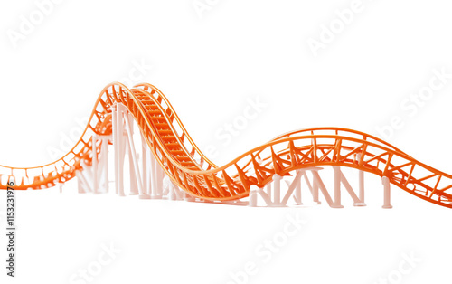 A roller coaster with orange tracks and isolated on white or transparent background