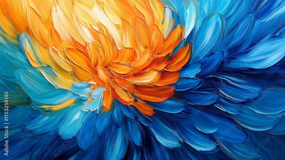 Abstract Painting Of Orange And Blue Flowers Abstract Painting Of Orange And Blue Flowers